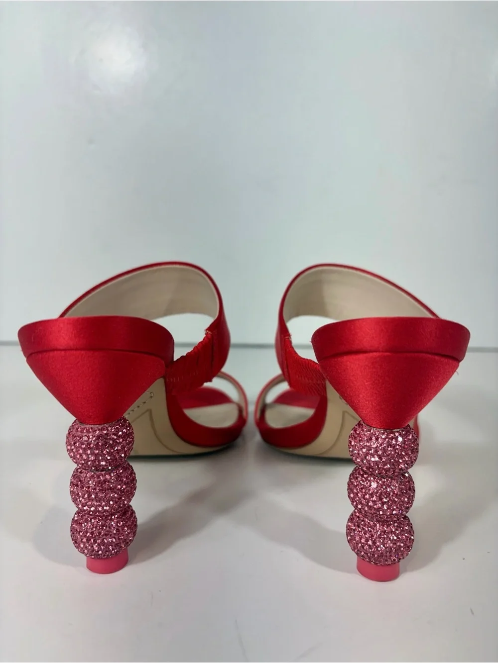 Sophia Webster Red Satin Crystal Bubble Heel Slide Sandals EU 35 / US 5